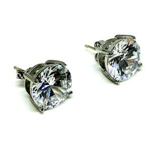 Round Sterling Silver 11mm Cubic Zirconia Stud Earrings with Rhodium